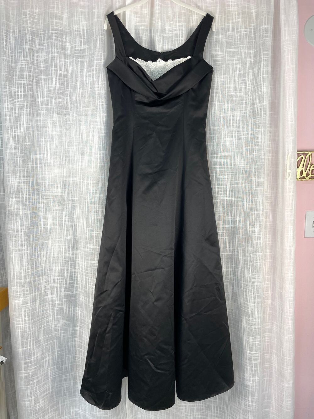 Vintage Scott McClintock Satin Gown Formal Dress 8 Black White Lace Prom HOCO
